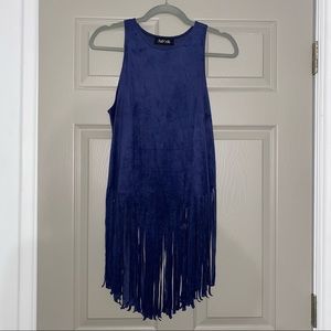 Navy Suede Fringe Top